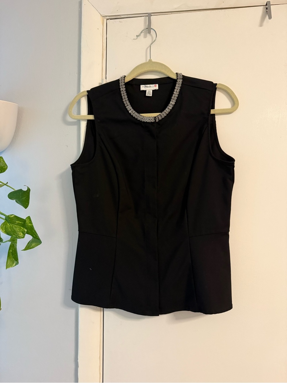 3.1 Phillip Lim Black Sleeveless Zip Front Top with Embellished Collar